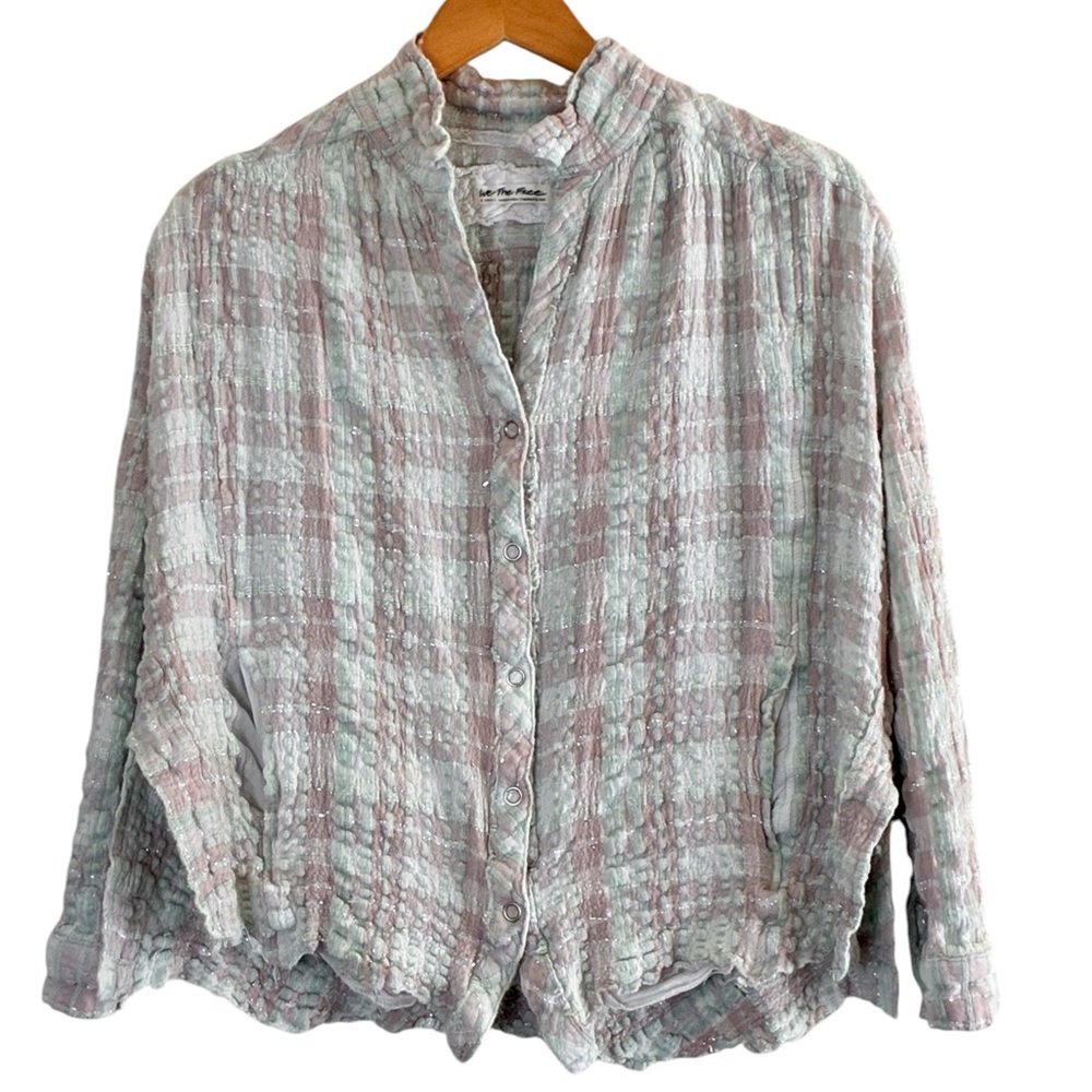 Free People | We the Free shimmer slouchy plaid shirt jacket with pockets